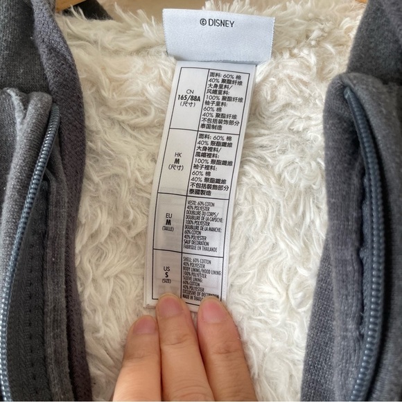 Disney Parks Disneyland 55 Years Faux Fur Hoodie Sweater Embroidered Grey Small - Picture 7 of 7
